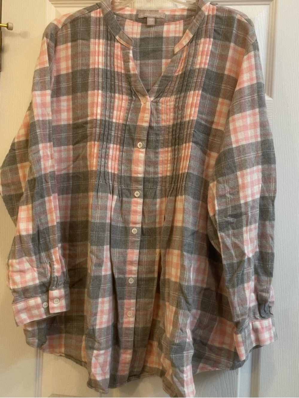 Woman Within Pink and Gray Plaid Shirt. (115)